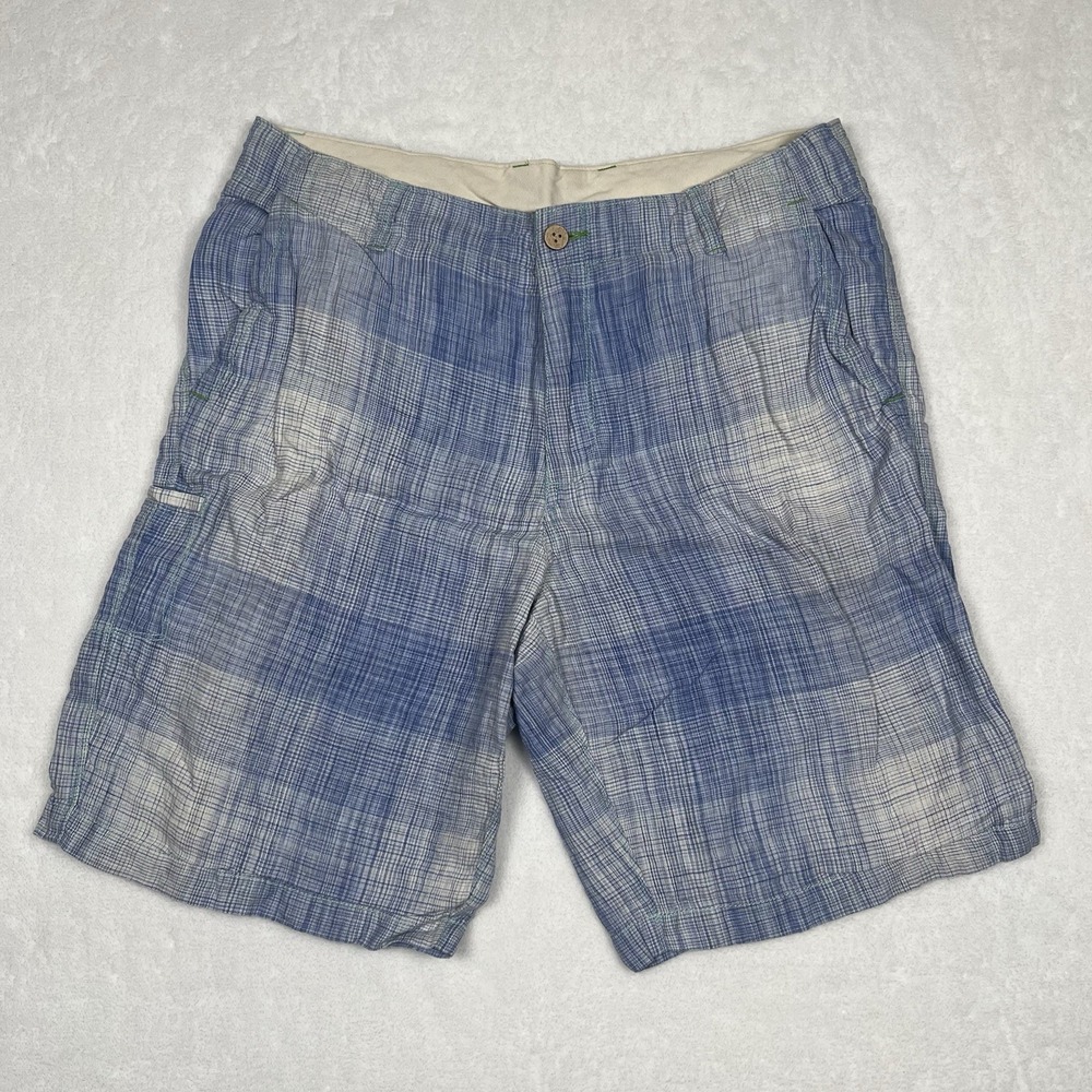 Tommy Bahama Linen Shorts 35x11 Men's Blue Plaid Flat Front 5 Pocket Seersucker - Picture 2 of 11